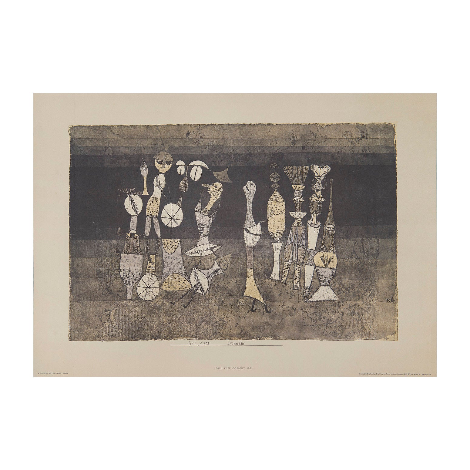 lithographic print, Comedy, 1921, by Paul Klee (1879-1940), printed by the Curwen Press for the Tate Gallery, 1963. 