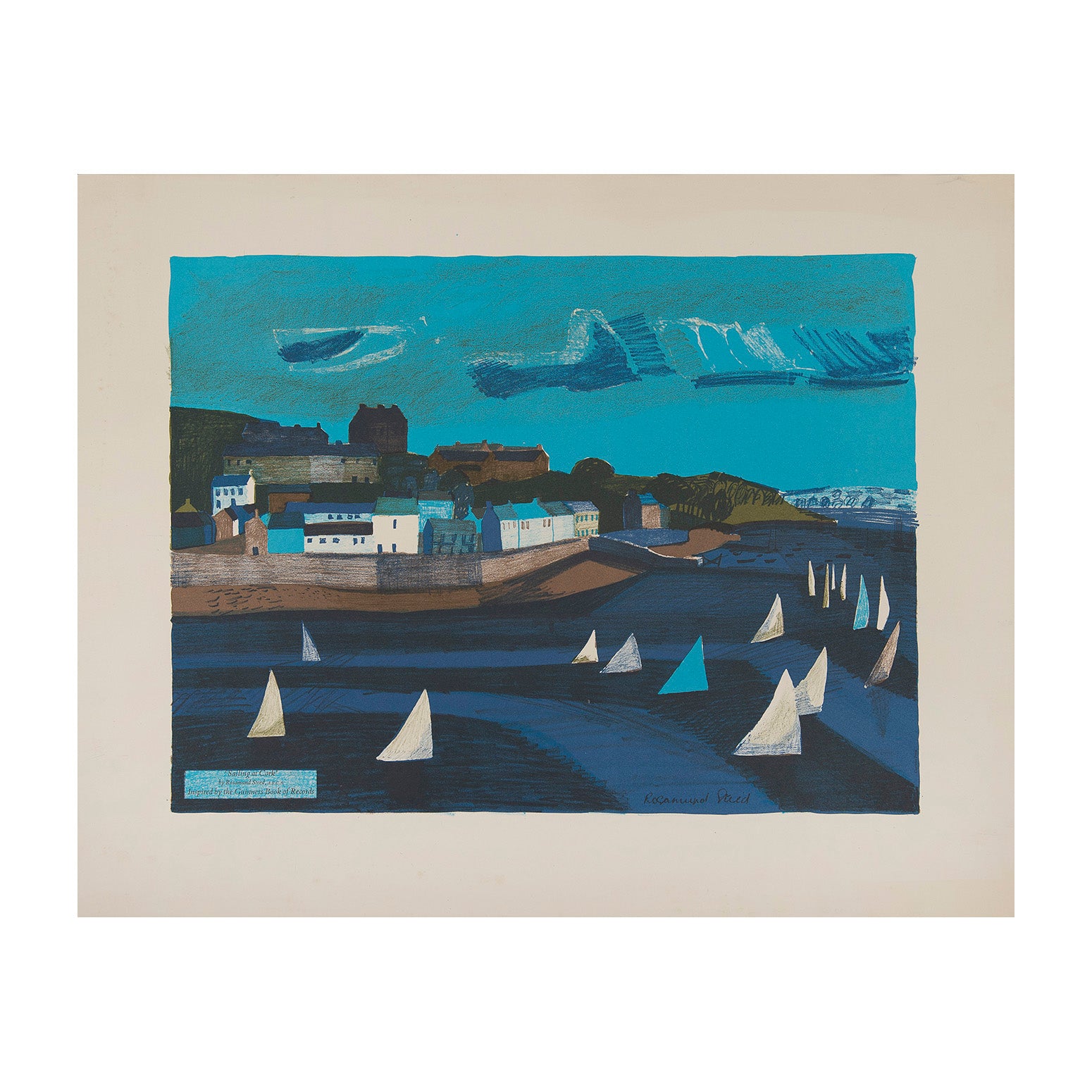 Guinness Lithograph, Sailing at Cork by Rosamund Steed, printed by the Curwen Studio and published in 1962