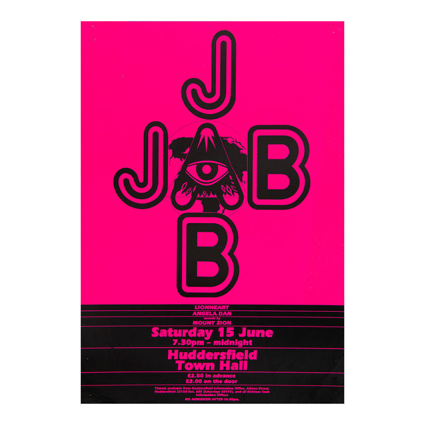 original promotional poster for the Huddersfield rock reggae band, Jab Jab live at Huddersfield Town Hall in the late 1970s.