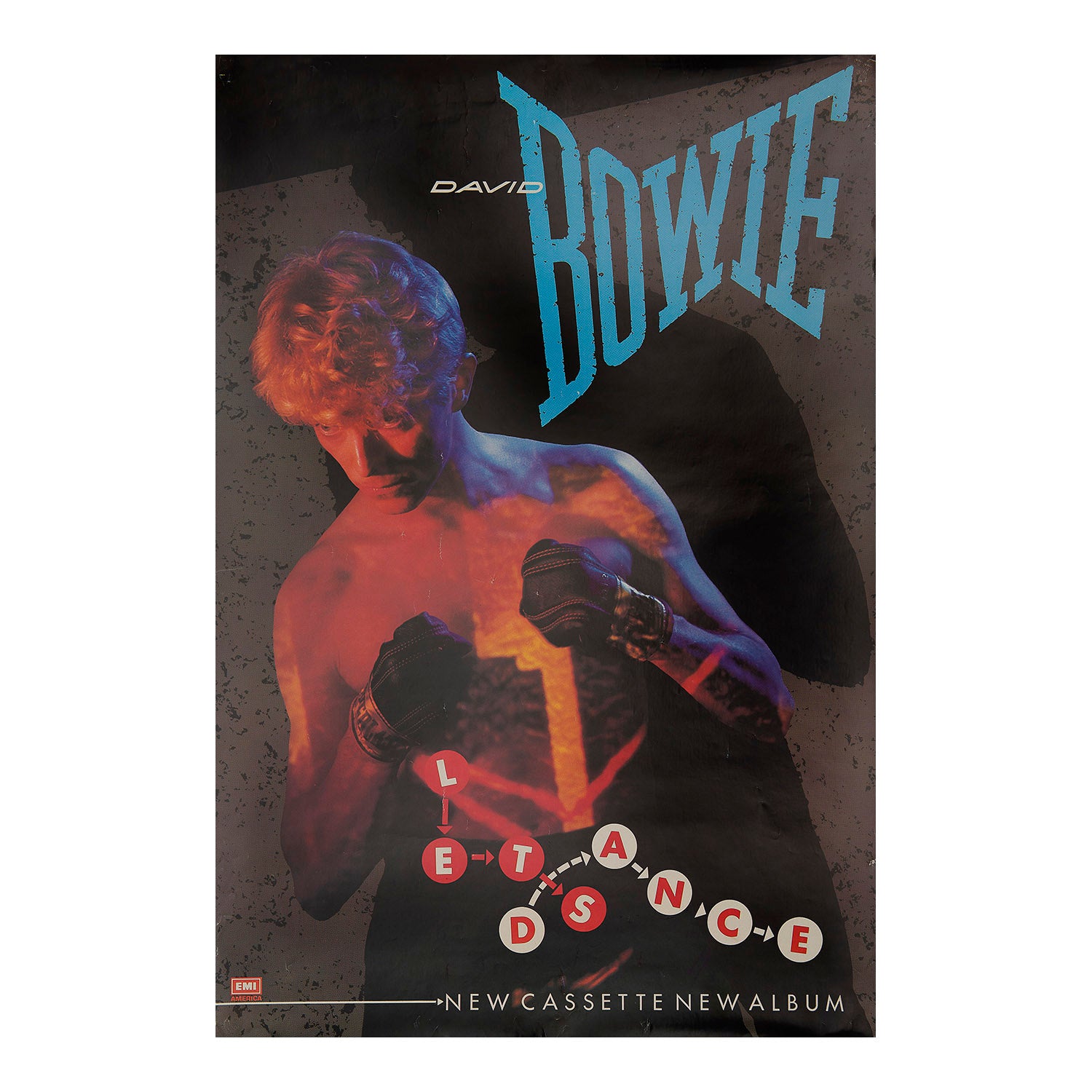 An original promotional poster for Let's Dance, the fifteenth studio album by the English singer-songwriter David Bowie, released in April 1983 through EMI Records