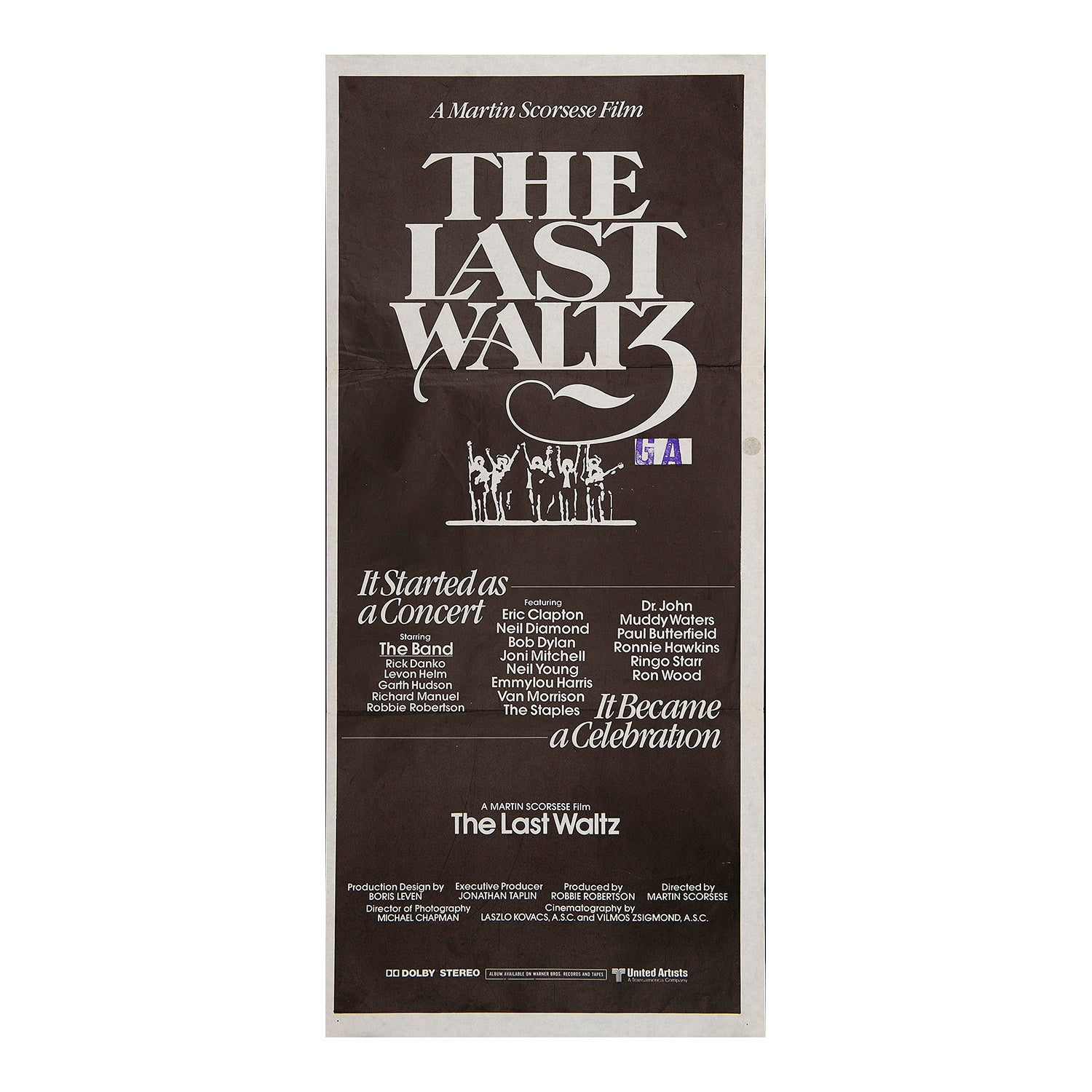 Original movie poster, The Last Waltz, 1978. Directed by Martin Scorsese