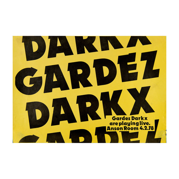 Original gig poster for the Bristol post-punk crossover band Gardez Darkx, at the Anson Room, Bristol, February 1978