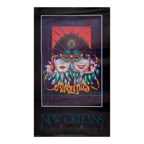 An original promotional poster for the New Orleans Mardi Gras, Dualling Spirits, by Andrea Mistretta, 1987