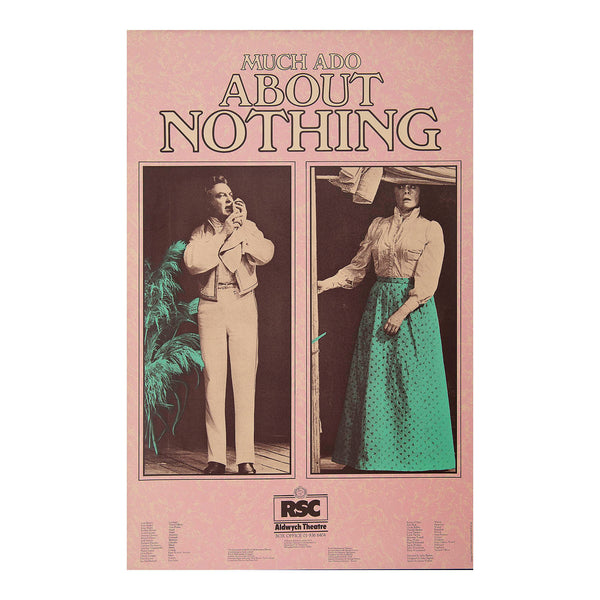 Original theatre poster for a production of Much Ado About Nothing, performed by the Royal Shakespeare Company, Aldwych Theatre, 1977