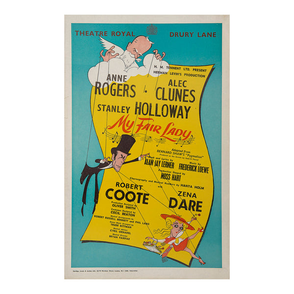 Original theatre poster for the opening production of My Fair Lady, Theatre Royal, 1958