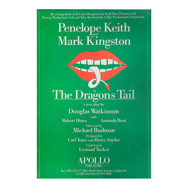 Original theatre poster for a production of The Dragon’s Tail (by Douglas Watkinson), Apollo Theatre, 1986.