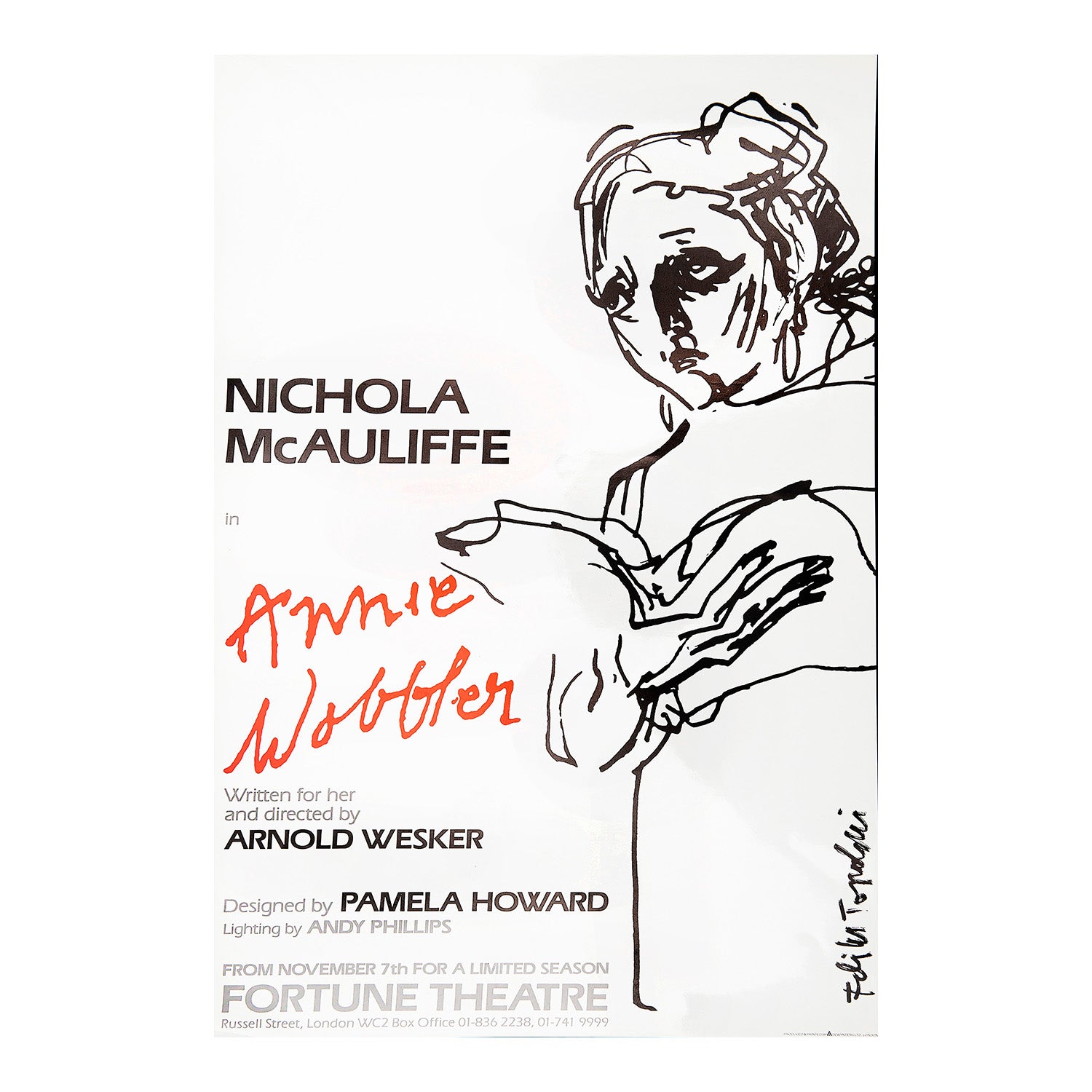 Original theatre poster for a new production of Annie Wobbler (by Arnold Wesker), Fortune Theatre, 1984. 
