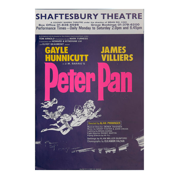 Original theatre poster for a new production of Peter Pan (by J. M. Barrie), Shaftesbury Theatre, 1978.