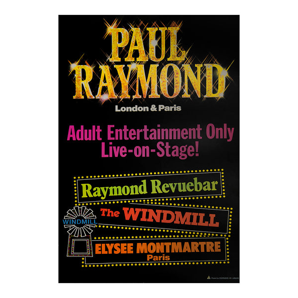 Original poster for the Raymond Revuebar, The Windmill. Published by Paul Raymond.