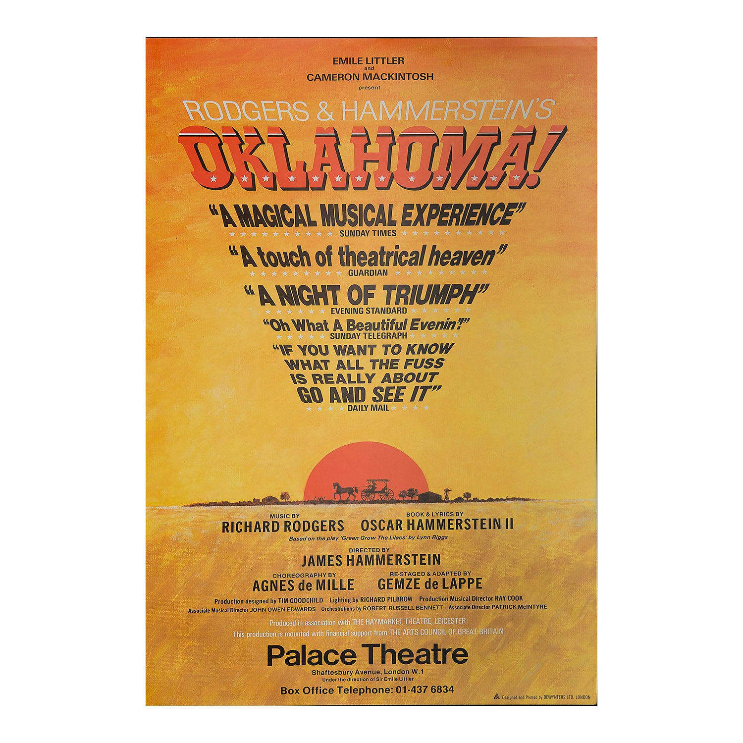 Original theatre poster for a production of Oklahoma! (by Rodgers and Hammerstein), Palace Theatre, c.1981