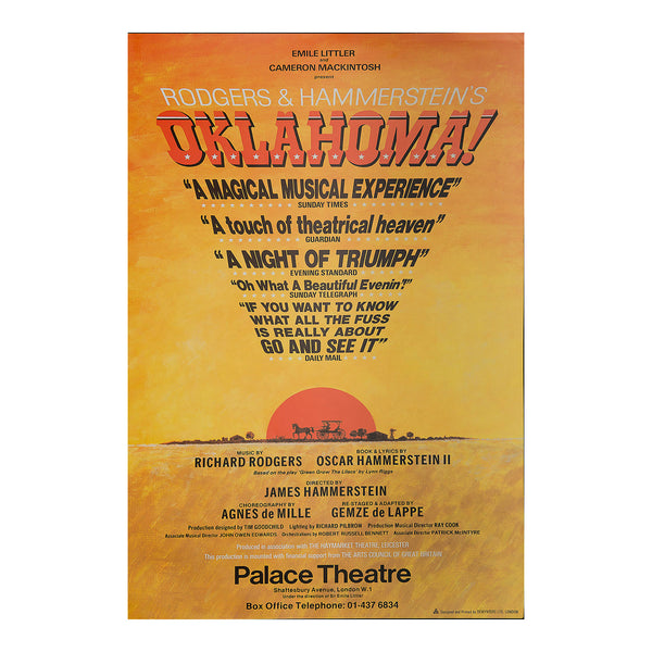 Original theatre poster for a production of Oklahoma! (by Rodgers and Hammerstein), Palace Theatre, c.1981