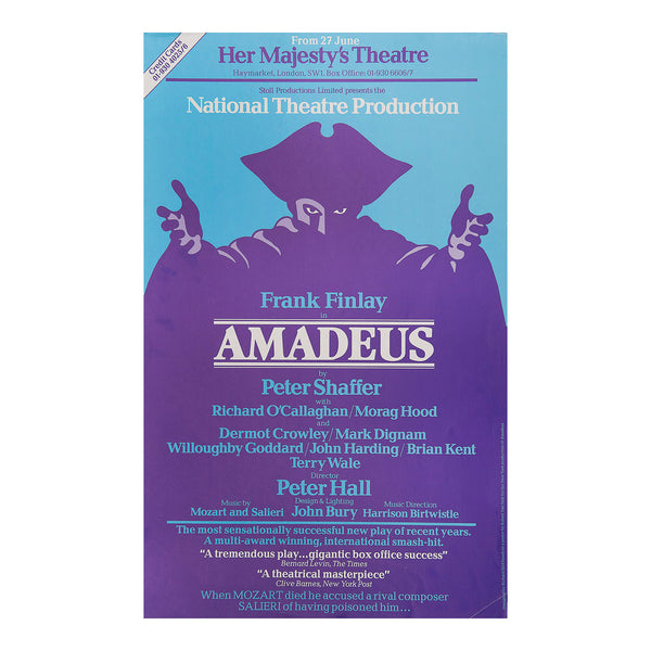 Original theatre poster for a production of Amadeus (by Peter Shaffer), Her Majesty’s Theatre, 1981.