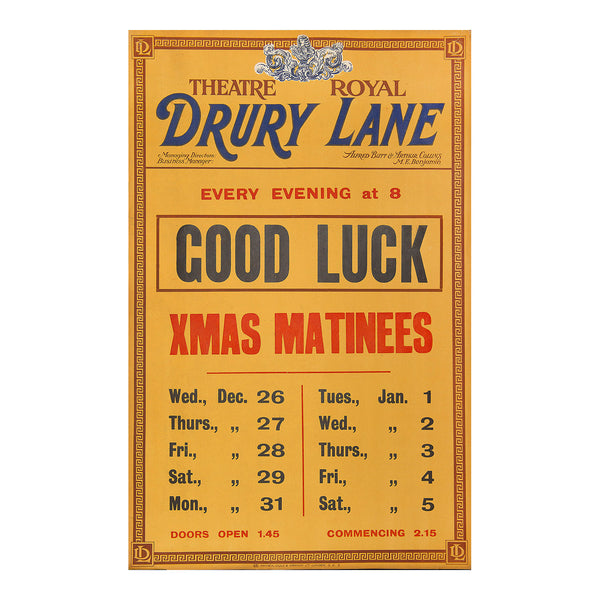 Original theatre poster for a production of Good Luck, Theatre Royal, Drury Lane, 1923