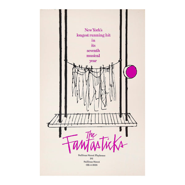 Original American theatre poster for a production of The Fantasticks, Sullivan Street Playhouse, 1967. 