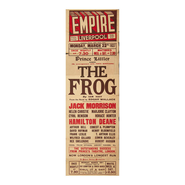 Original theatre poster for a production of The Frog, Empire Theatre, Liverpool, 1937