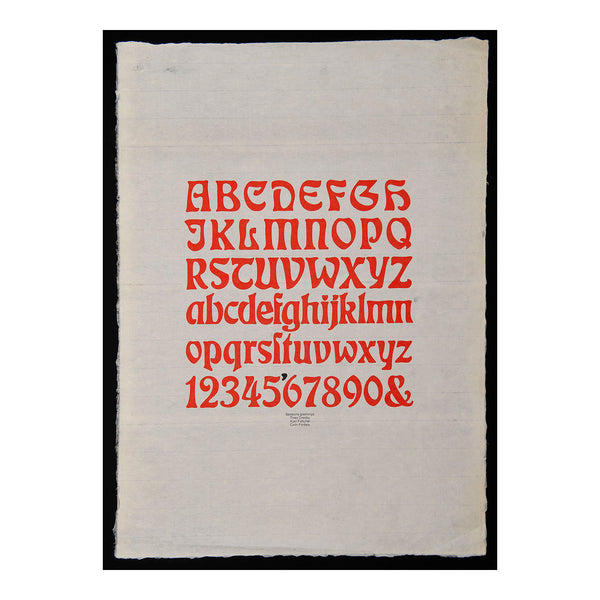 Printed alphabet designed by Crosby / Fletcher / Forbes, and sent to clients with ‘Season’s Greetings’, c. Christmas 1969. Red and black lettering on handmade paper.