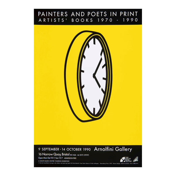 Original art exhibition poster, Painters and Poets in Print, Arnolfini Gallery, 1990. The design features the Patrick Caulfield print, My God! My God! Will she Relent? from Some Poems of Jules Laforgue, 1973.