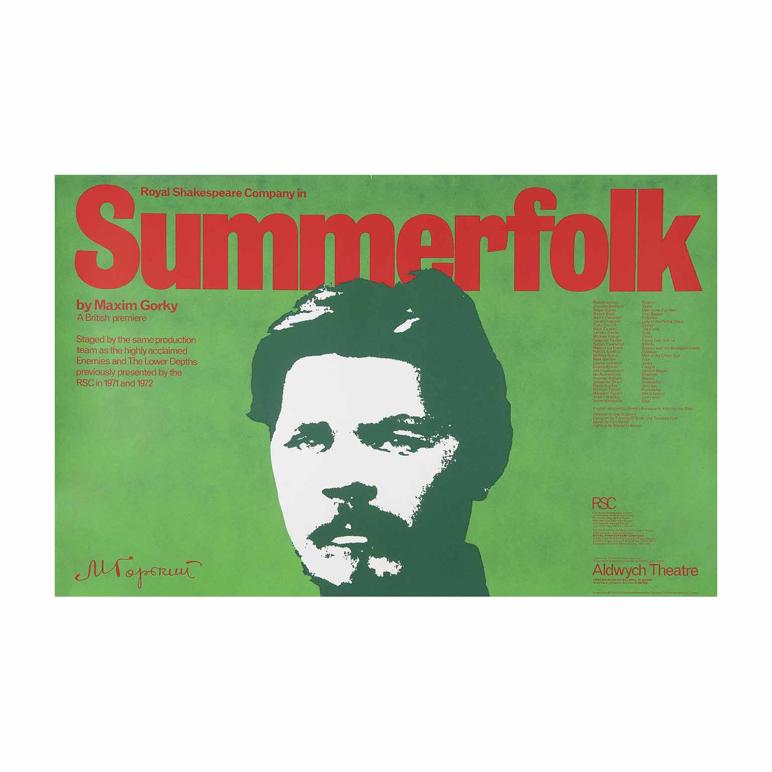 Original theatre poster for a Royal Shakespeare Company production of Summerfolk (by Maxim Gorky), Aldwych Theatre, 1974. Directed by David Jones.