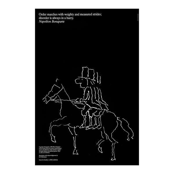 original IBM poster, Quest for Quality, screen printed by G&B Arts, 1985. The poster, which features an illustration of Napoleon Bonaparte by RO Blechman, was designed for an IBM exhibition of impactful posters that emphasized the company’s commitment to quality and excellence
