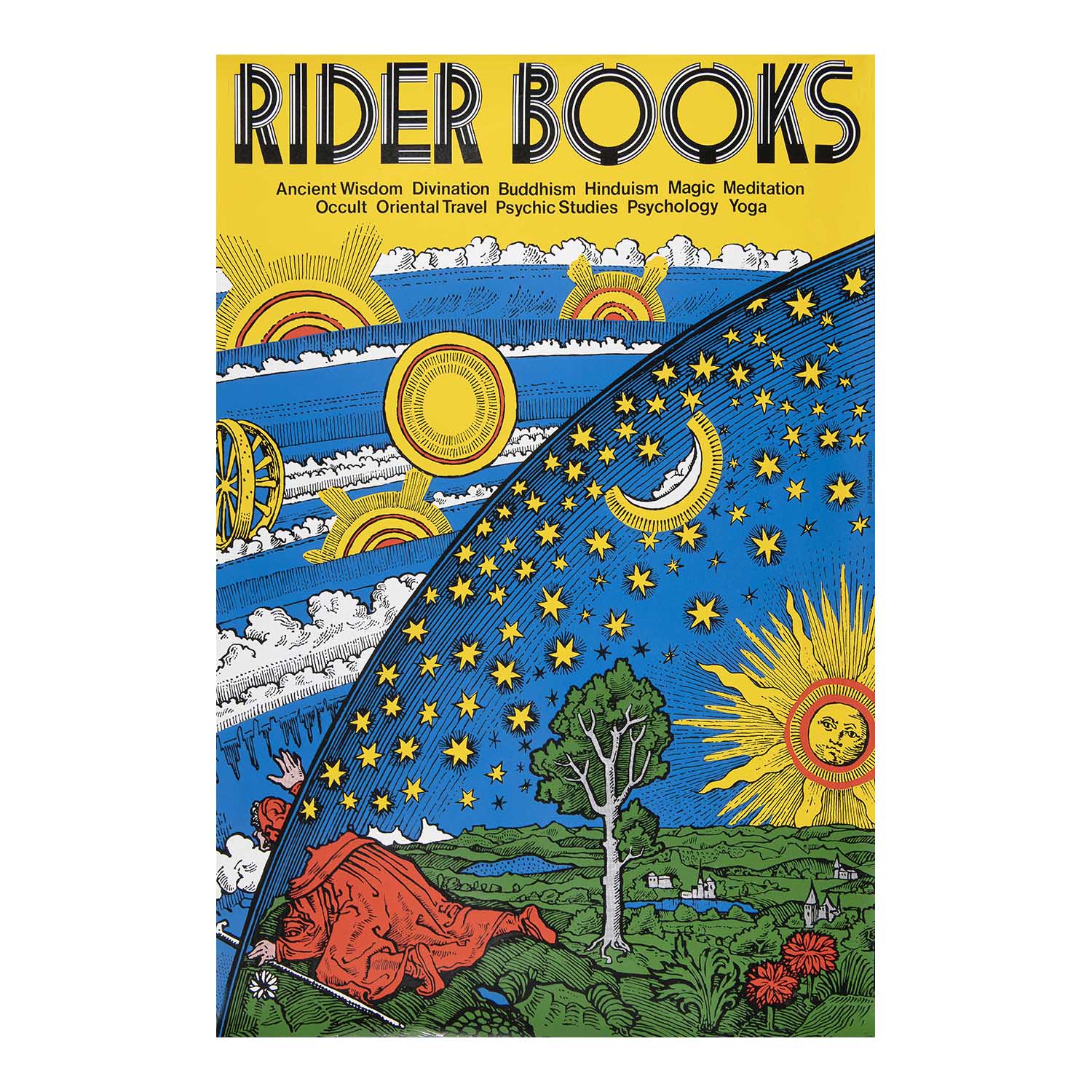 poster, designed by John Hughes Studio, features the Flammarion engraving, a 19th-century illustration depicting a traveller peering through the boundary between the Earth and the sky to view the cosmic machinery beyond.