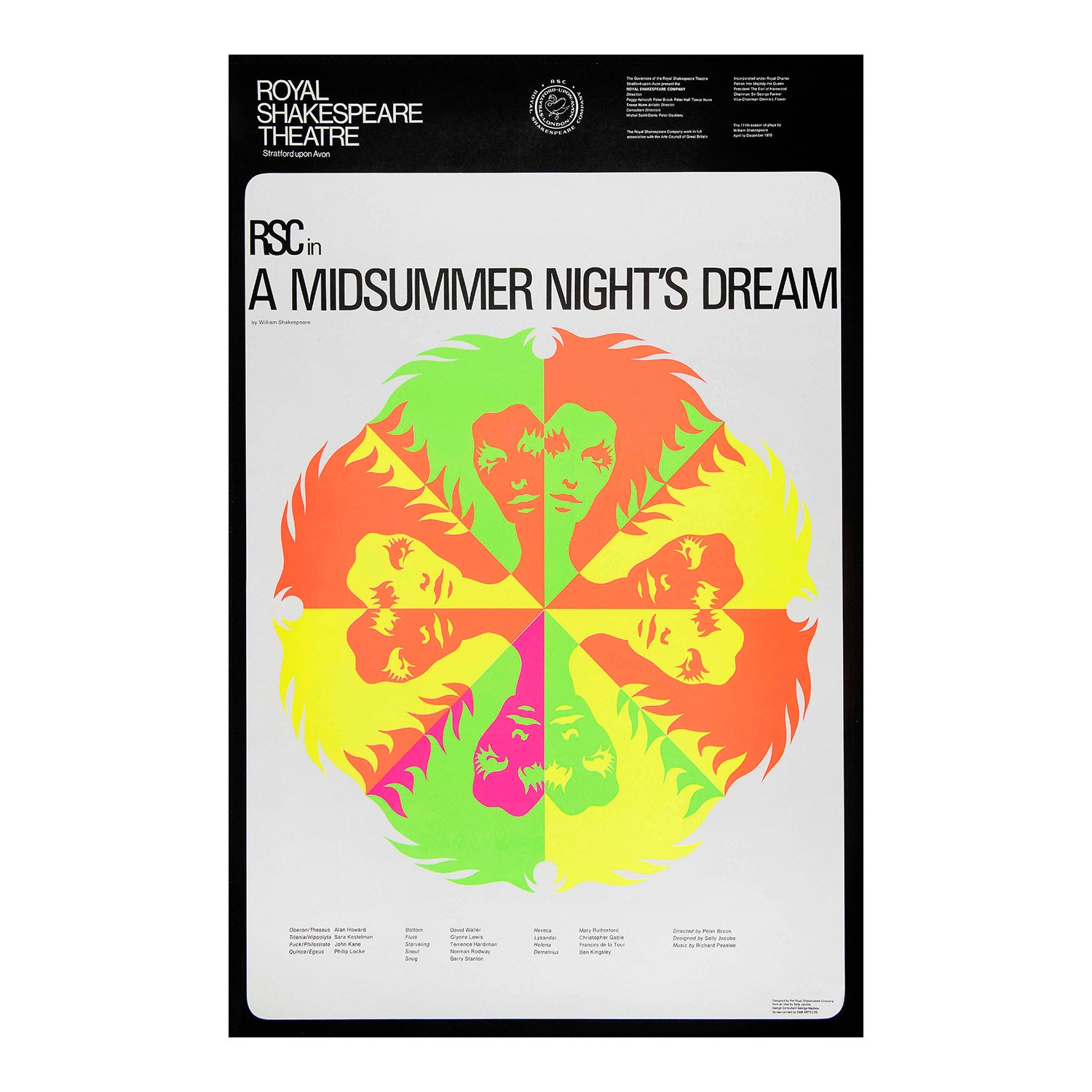 Original theatre poster for a famous Royal Shakespeare Company production of A Midsummer Night's Dream, Royal Shakespeare Theatre, Stratford-upon-Avon, 1970