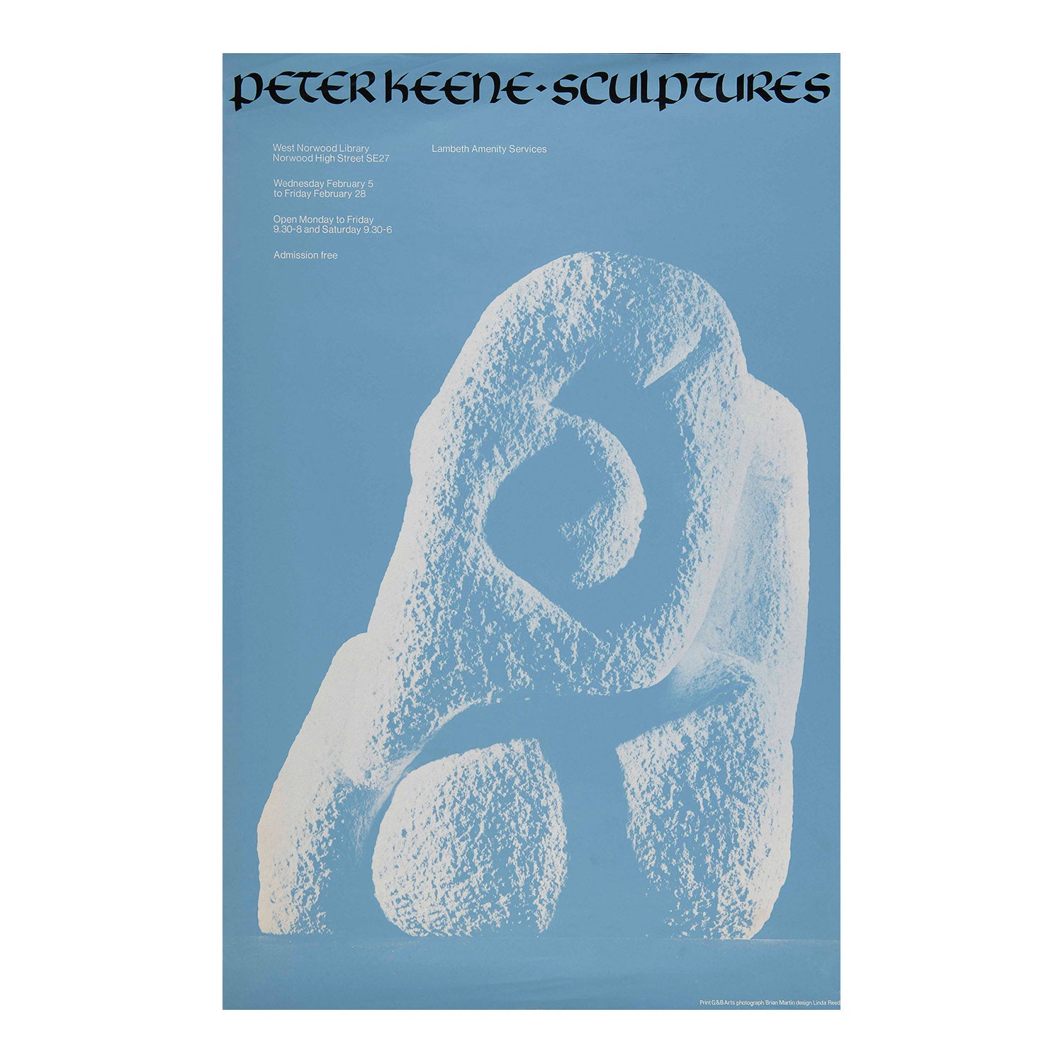 An original art exhibition poster, Peter Keene Sculptures, West Norwood Library, c. 1970.