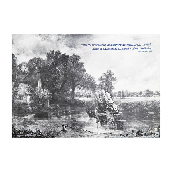 Original political poster, Haywain with Cruise Missiles, 1983. Photo montage depicting The Hay Wain (John Constable, 1821) with inserted nuclear Cruise Missiles