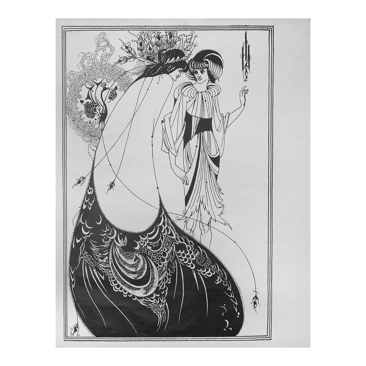 original poster of The Peacock Skirt, an 1893 illustration by Aubrey Beardsley, published by Studio 5&nbsp;in about 1969