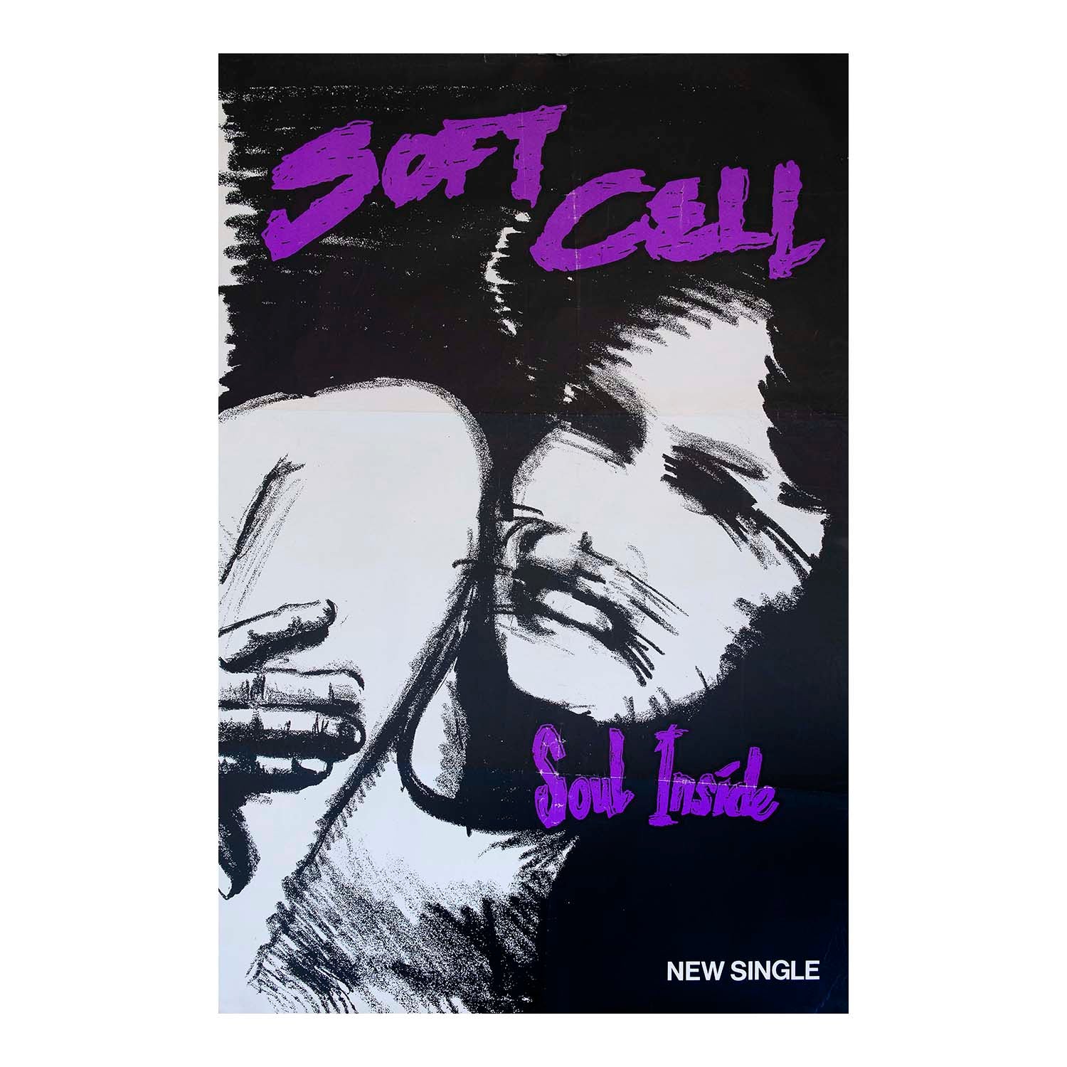 Original promotional poster for the English synth-pop duo Soft Cell, advertising the release of Soul Inside (1983), the first single from their 1984 album This Last Night in Sodom