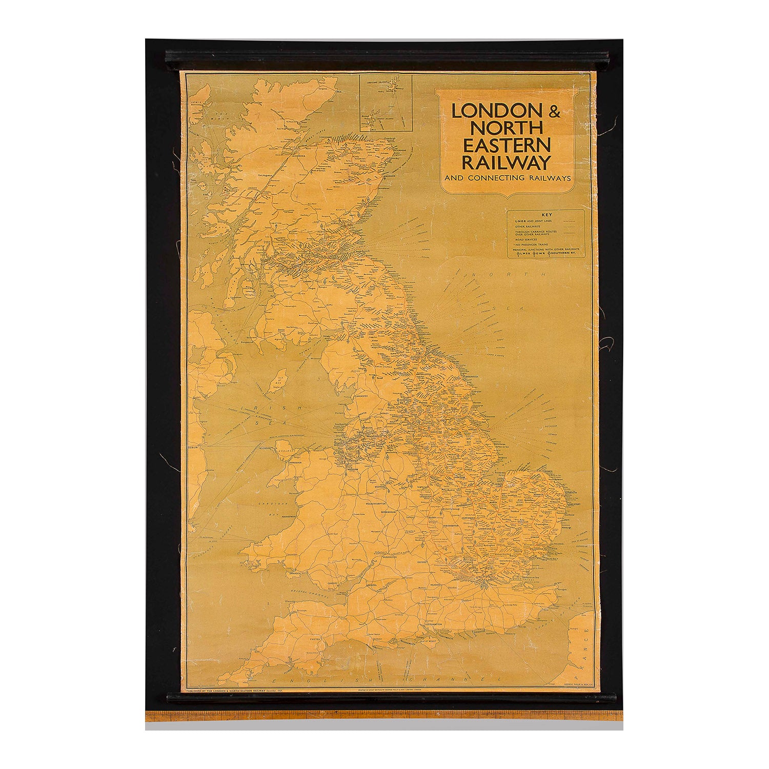 Office poster map on original ebonised rollers, London & North Eastern Railway and its Connections, published December 1937.