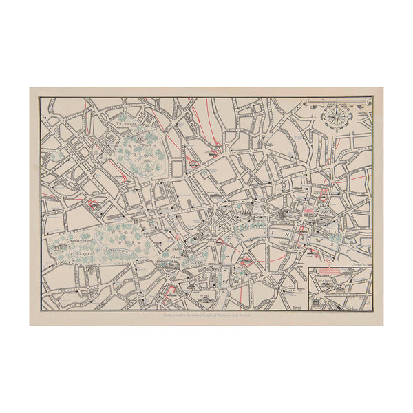 Original semi-pictorial map showing the location of branches of the Westminster Bank in central London, c. 1950. Illustrated by Althea Willoughby with calligraphy by Henry Ball.

The map depicts places of interest and the mainline railway stations (each of whcih is represented by a charming steam locomotive)