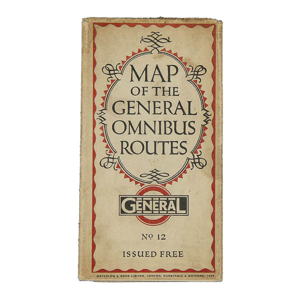 Original London General Omnibus Route folding pocket map, 1928.