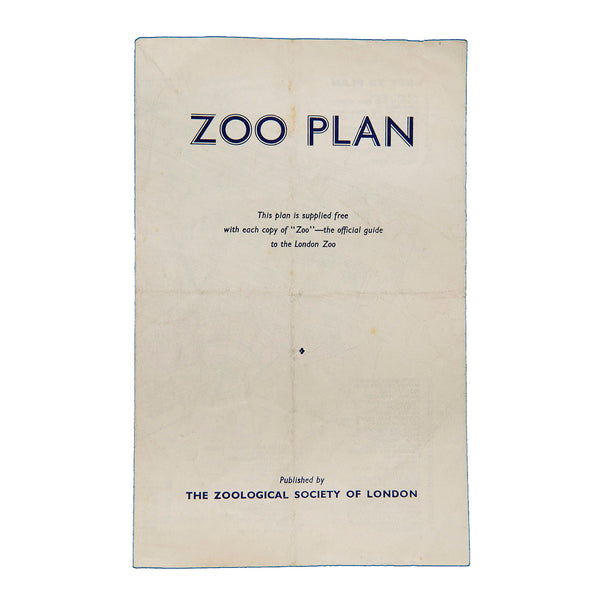 An original folding map, Zoo Plan, issued by the Zoological Society of London, c. 1950. The plan depicts the layout of London Zoo in Regent's Park and was originally supplied with the Zoo's official guide book.