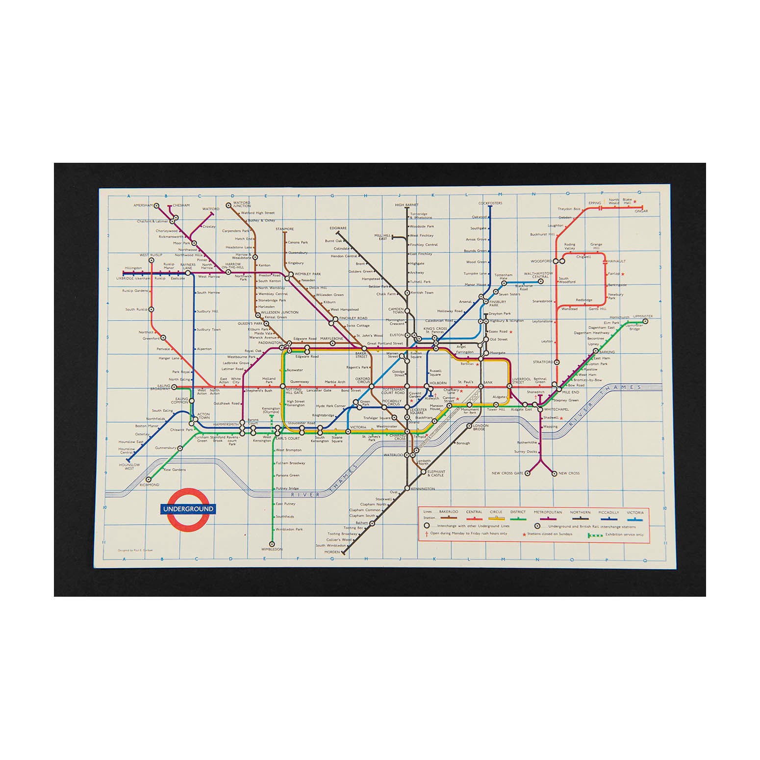 Original London Transport folding Underground pocket map, printed on thin card, 1969.

Version of the iconic Tube map designed by Paul Garbutt. Reverse printed with Index of Stations