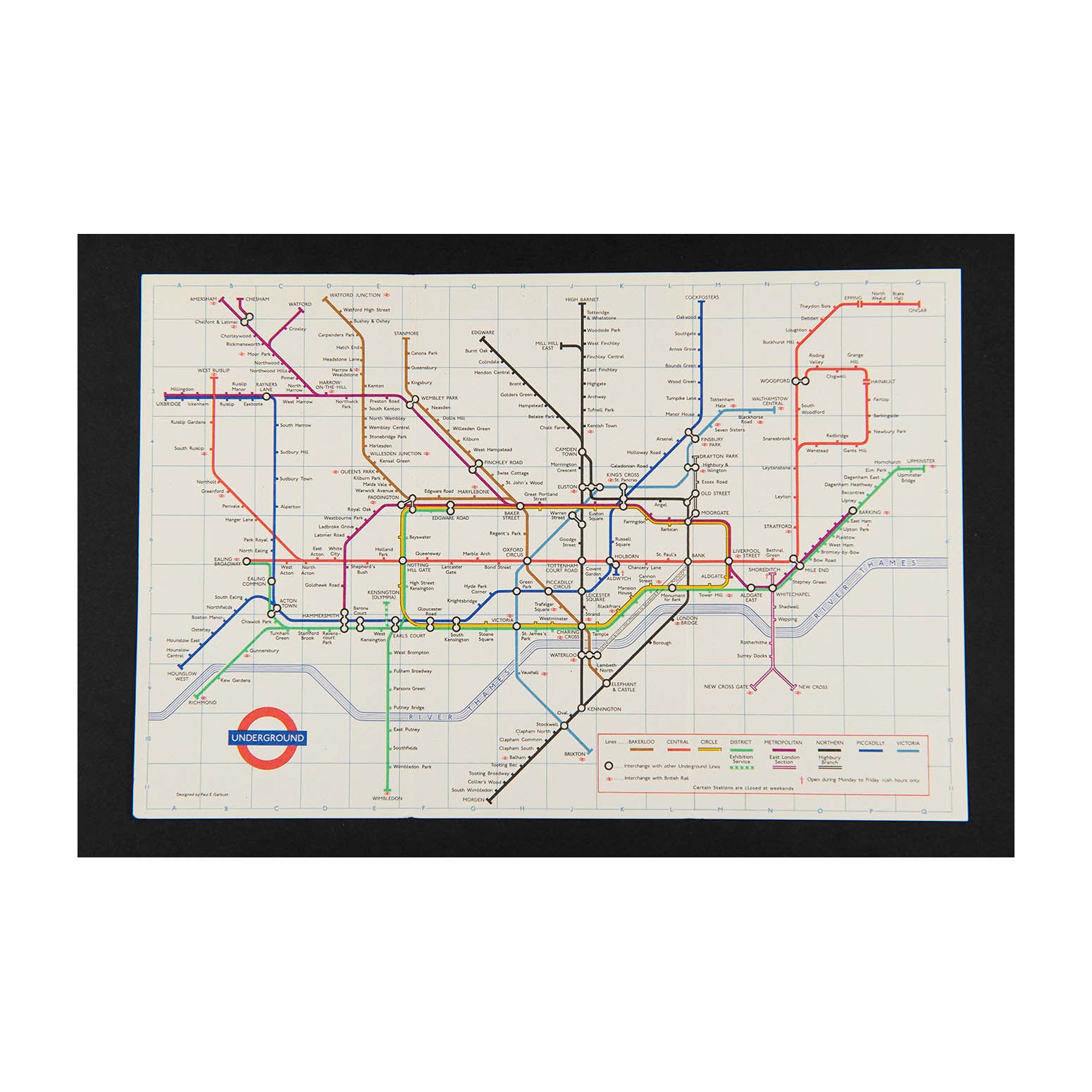 Original London Transport folding Underground pocket map, printed on thin card, March 1971.

Version of the iconic Tube map designed by Paul Garbutt. Reverse printed with Index of Stations.