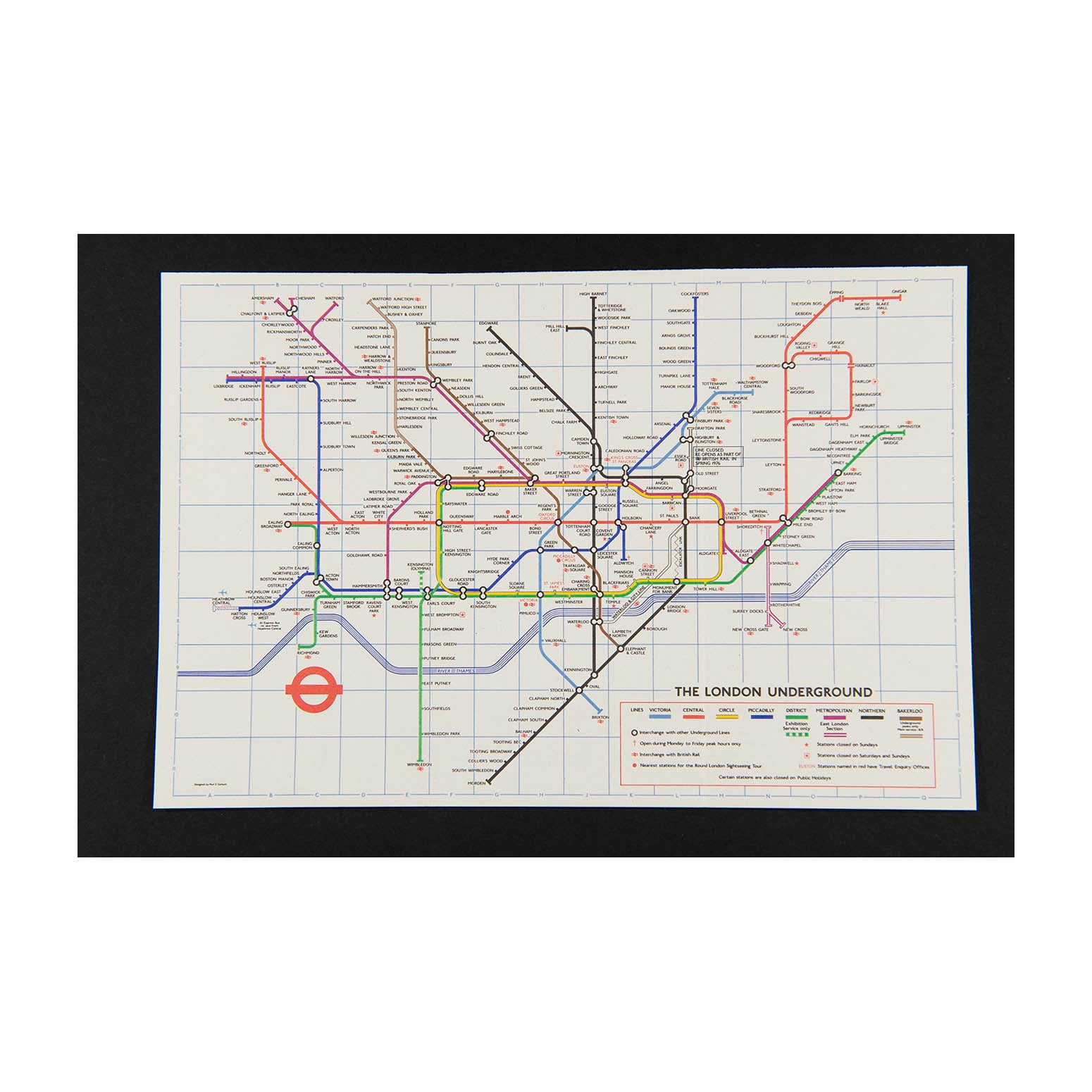 Original London Transport folding Underground pocket map, printed on thin card, No. 2 1975 (Revised edition).