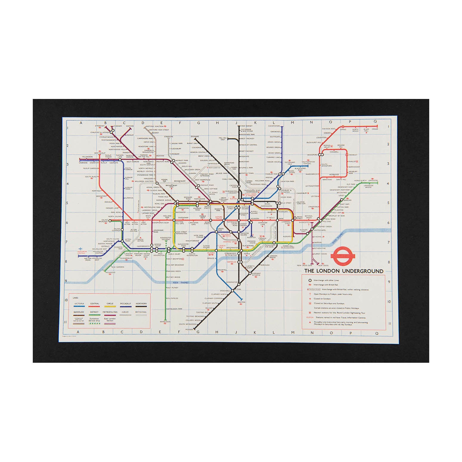 Original London Transport folding Underground pocket map, printed on thin card, No. 1 1979.

Version of the iconic Tube map designed by Paul Garbutt. Reverse printed with Index of Stations