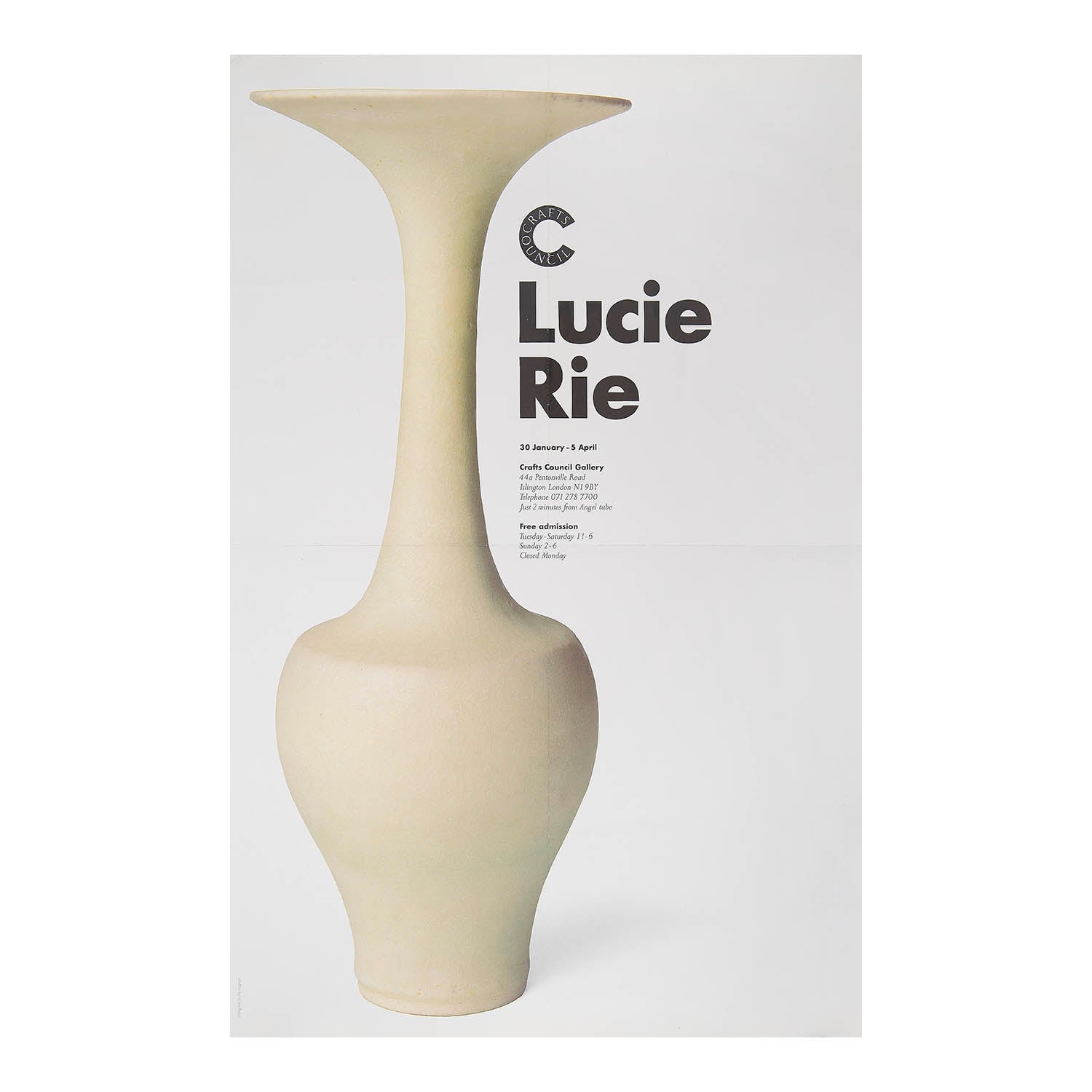 exhibition poster, Lucie Rie, held at the Crafts Council Gallery, c.1991. Designed by Pentagram.