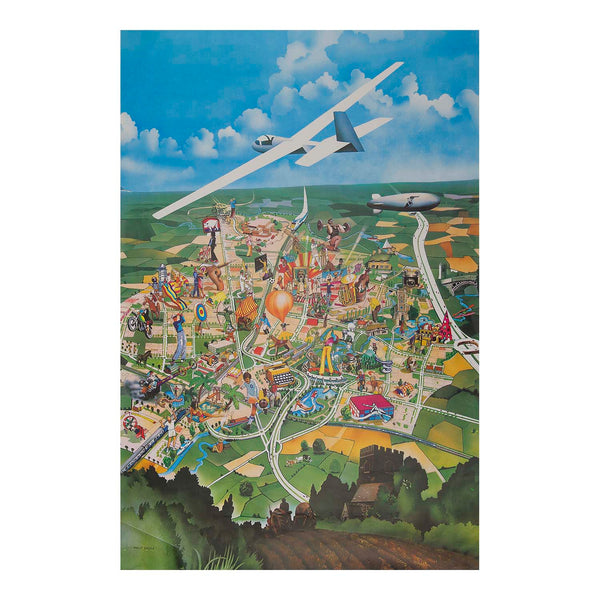 poster, Leisure in Milton Keynes by Philip Castle, Milton Keynes Development Corporation, 1971. Two-sided poster showing the proposed leisure facilities for the then unbuilt town