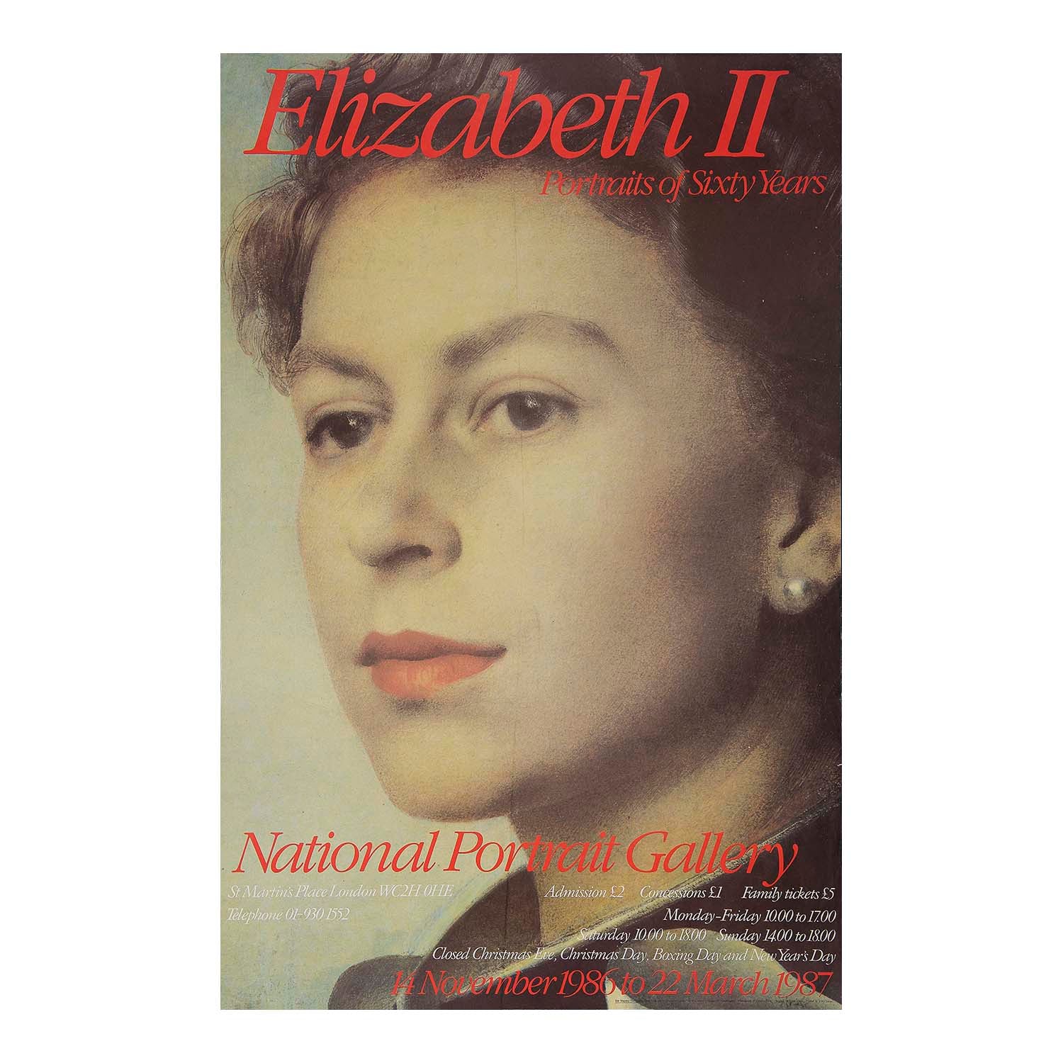 Original exhibition poster, Elizabeth II. Portraits of Sixty Years, National Portrait Gallery, 1987