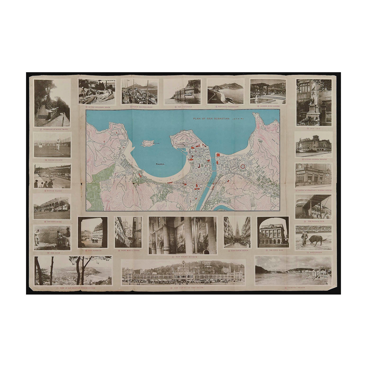 Original folding Plan and Guide of San Sebastian c.1935. A plan of the city with photographs of places to visit. 