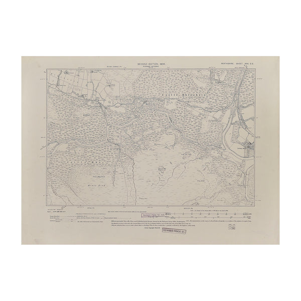 Original Ordnance Survey map of Perthshire (Sheet XXX SE), One inch to one mile scale. Revised edition 1900. Map shows Coille Bhrochain and Coille Mhor