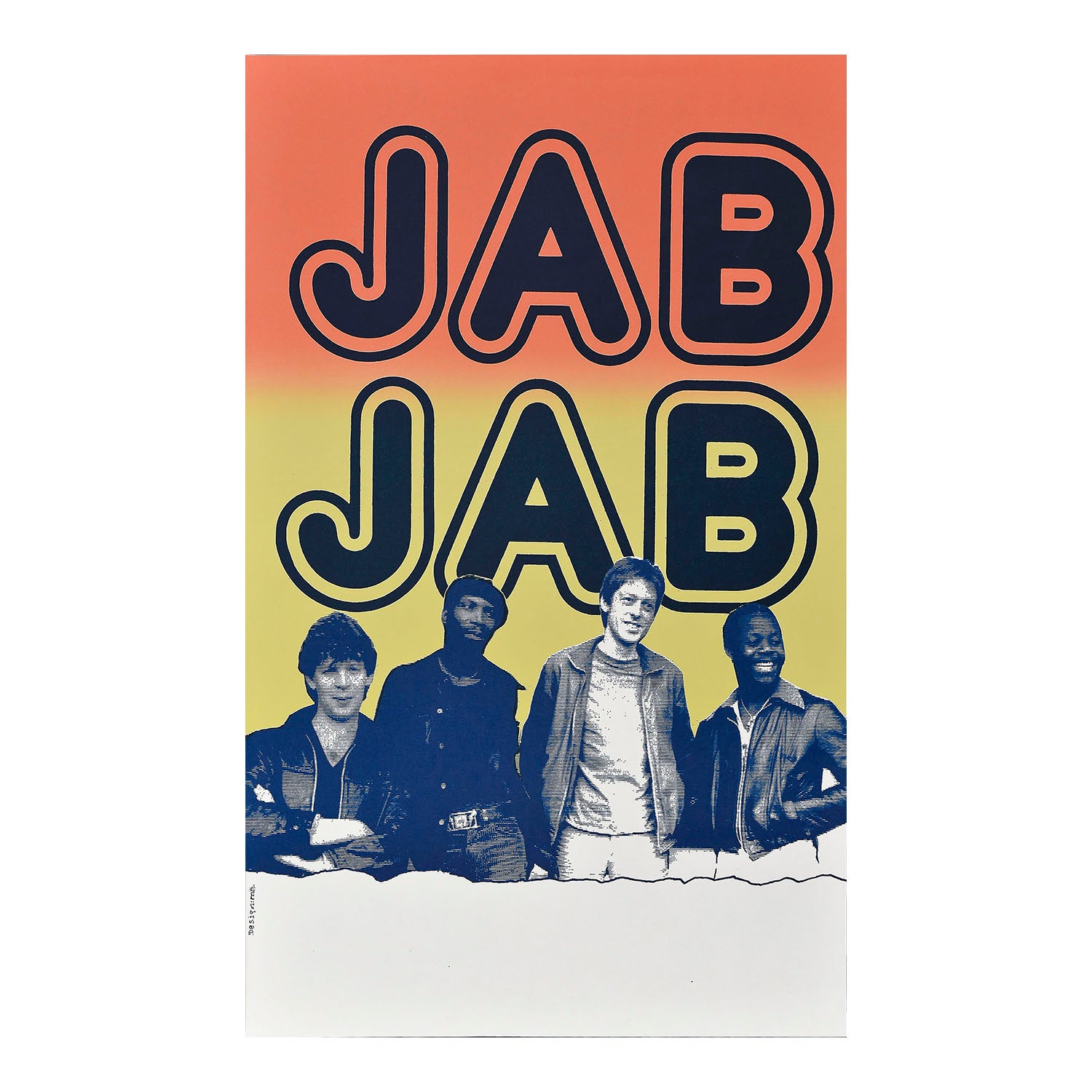 original promotional poster for the Huddersfield rock reggae band, Jab Jab, c. 1978. The bottom section is printed blank for details of performances to be added later.