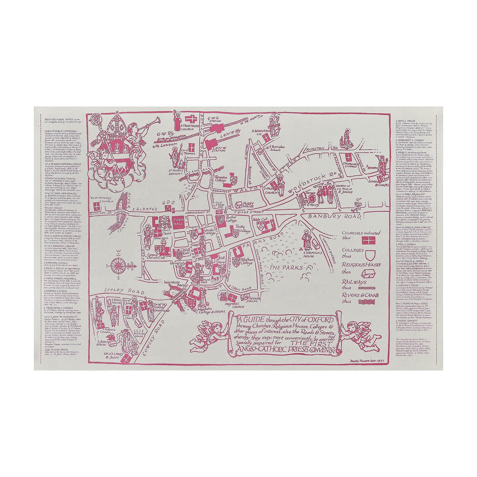 a map drawn by the English church artist and designer Martin Travers 'A guide though the City of Oxford' (1973)