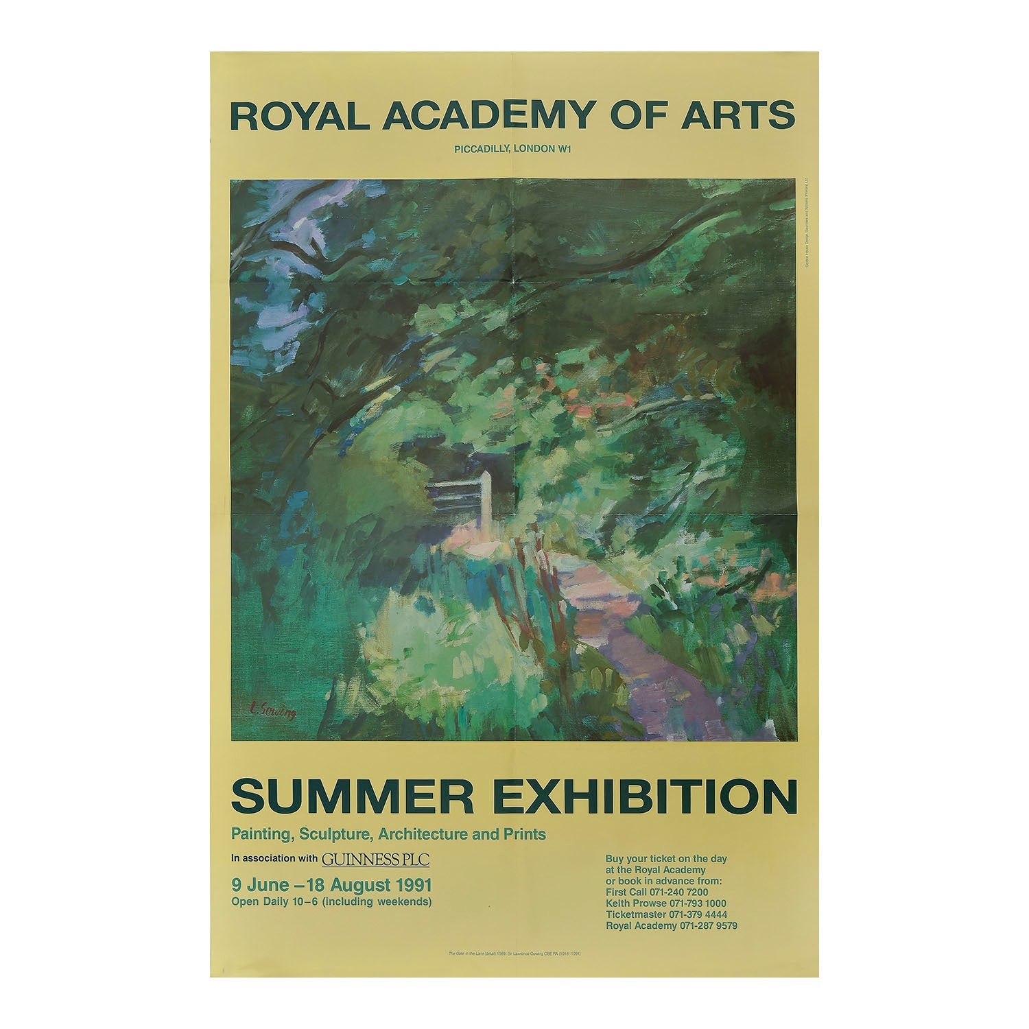 original poster, for the Royal Academy Summer Exhibition in 1991 featuring a detail from The Gate in the Lane (1989) by Lawrence Gowing RA, with layout design by Gordon House. 