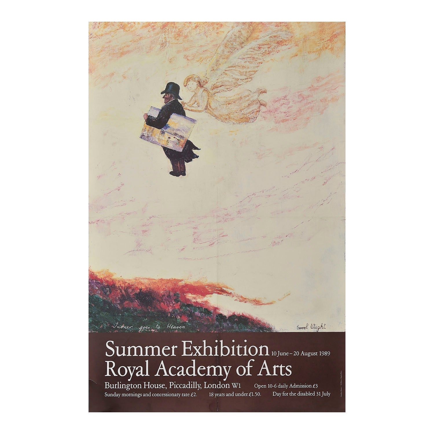 original poster, for the Royal Academy Summer Exhibition in 1989 featuring a painting by Carel Weight RA (1908-1997), Turner Goes to Heaven, with layout design by Gordon House