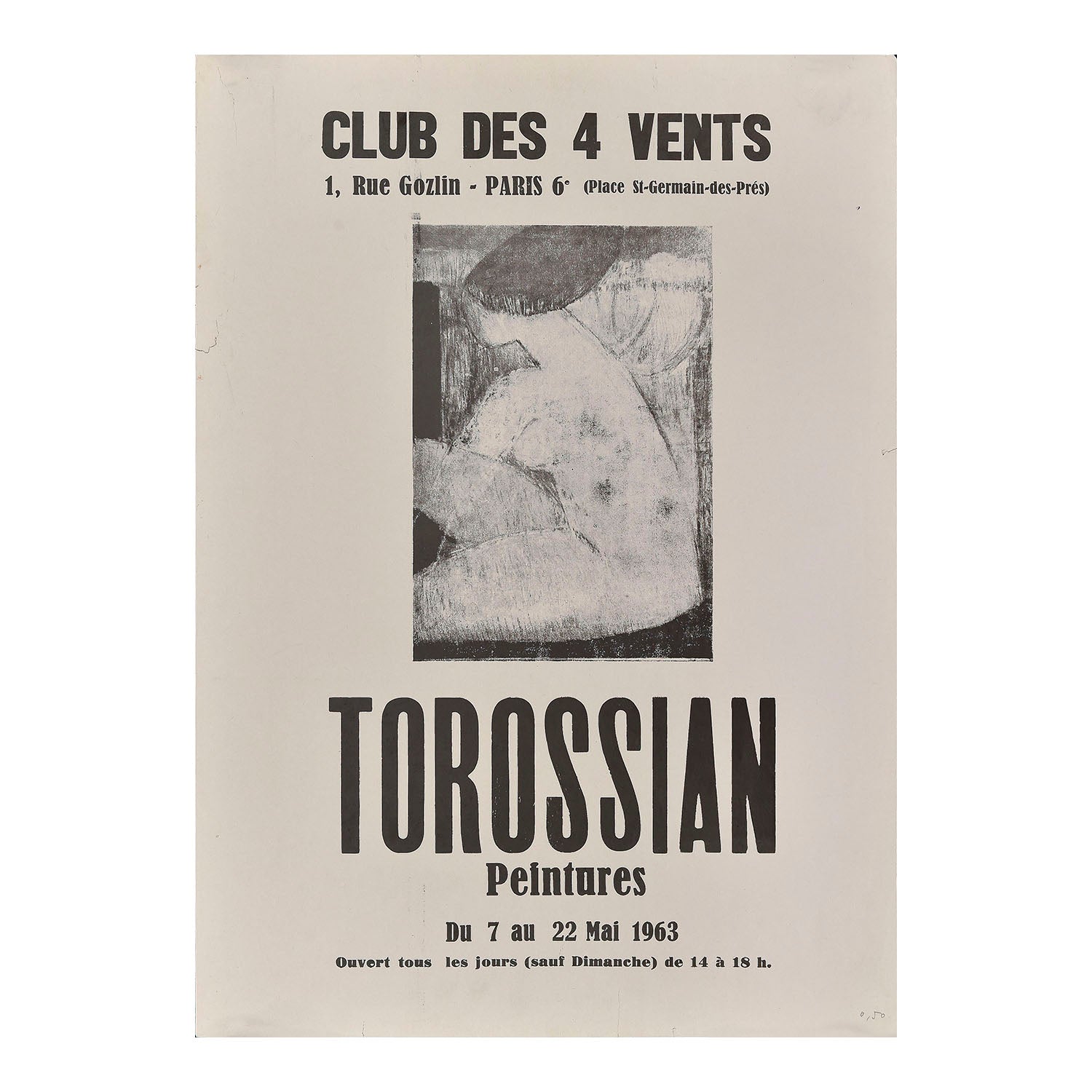 Original art exhibition poster, Torossian Peintures, Club Des 4 Vents, Paris 1963