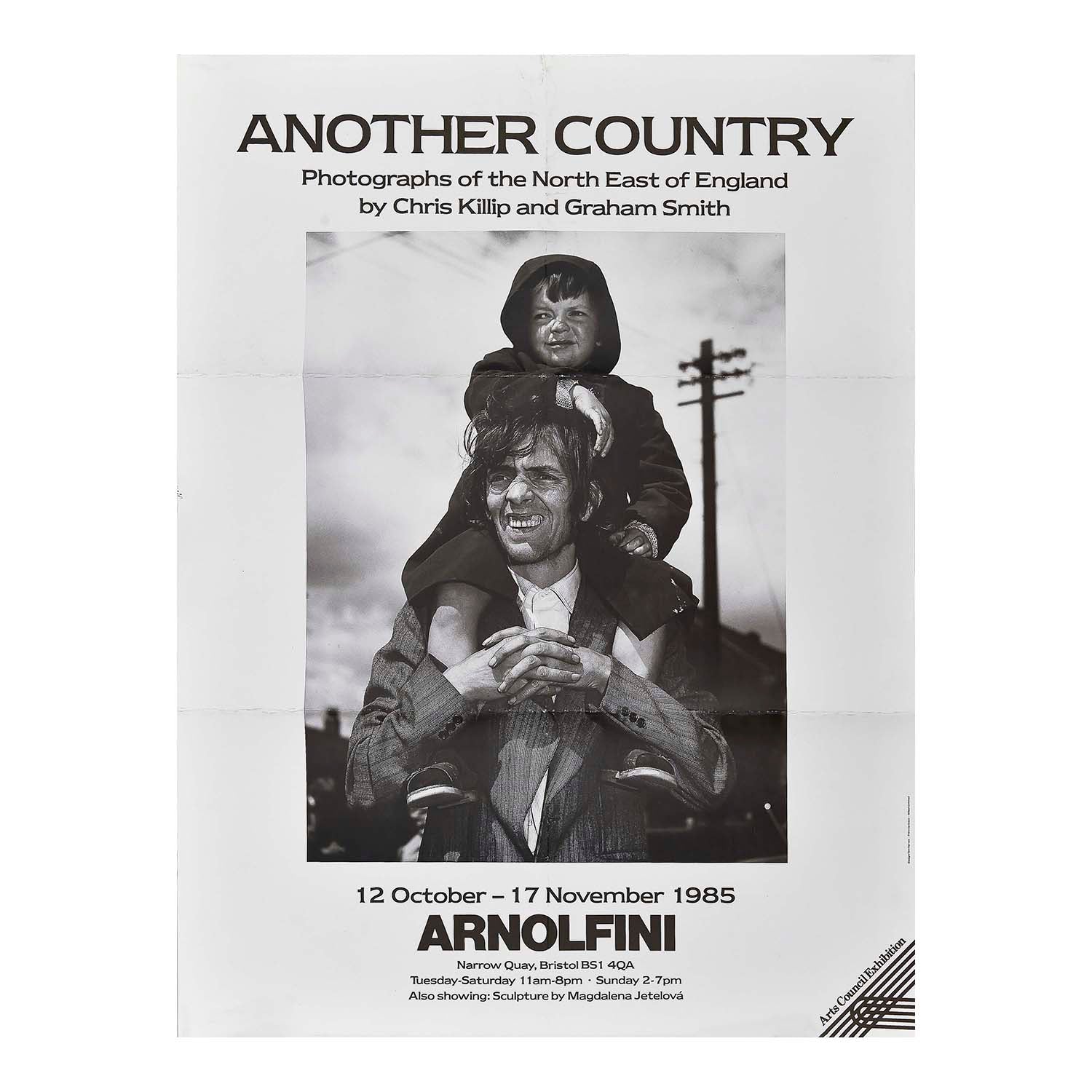 Original art exhibition poster, Another Country. Photographs of the North East of England by Chris Killip and Graham Smith, designed by Tim Harvey for the Arnolfini Gallery, 1985