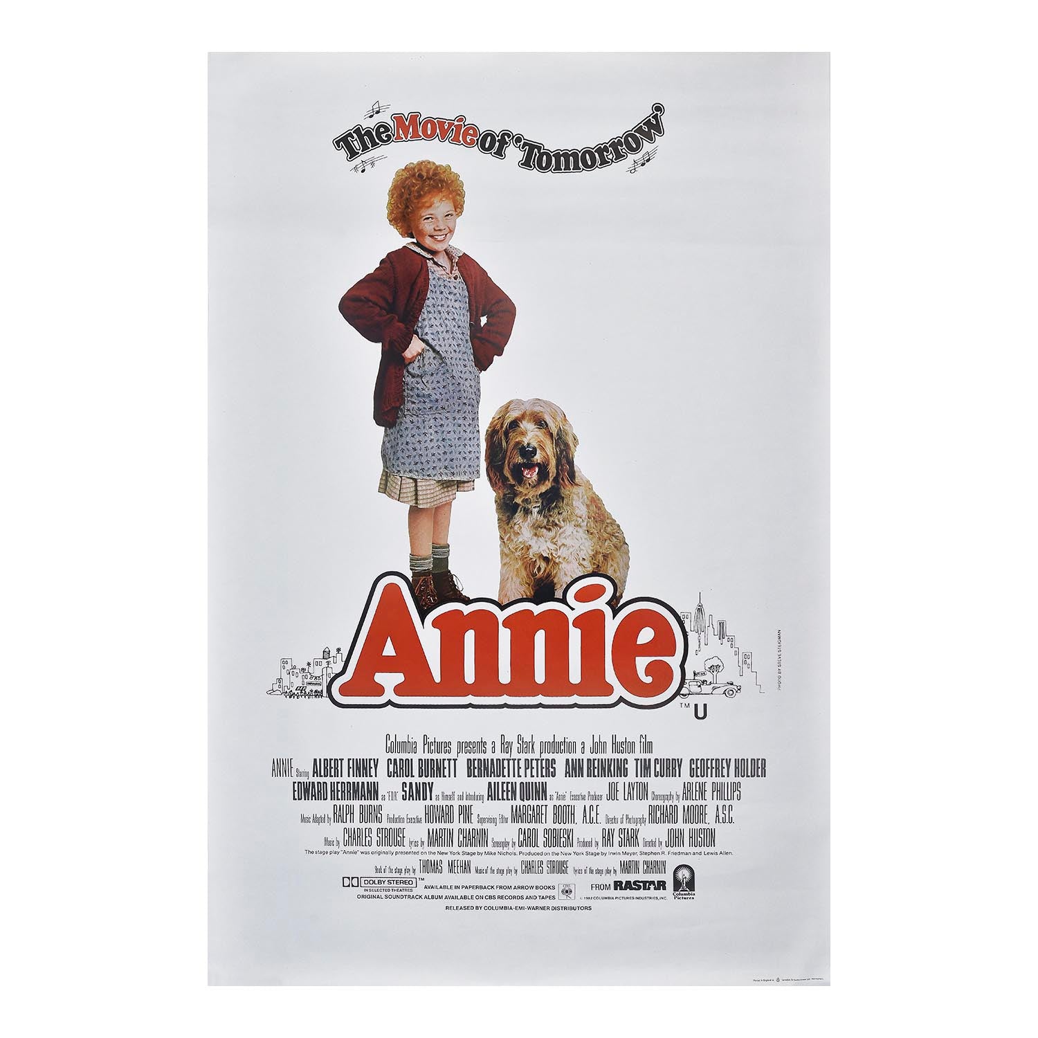 uncommon, original, hoardings-sized promotional poster for the UK movie release of Annie, 1982. Based on the 1977 Broadway musical of the same name by Charles Strouse, Martin Charnin and Thomas Meehan.