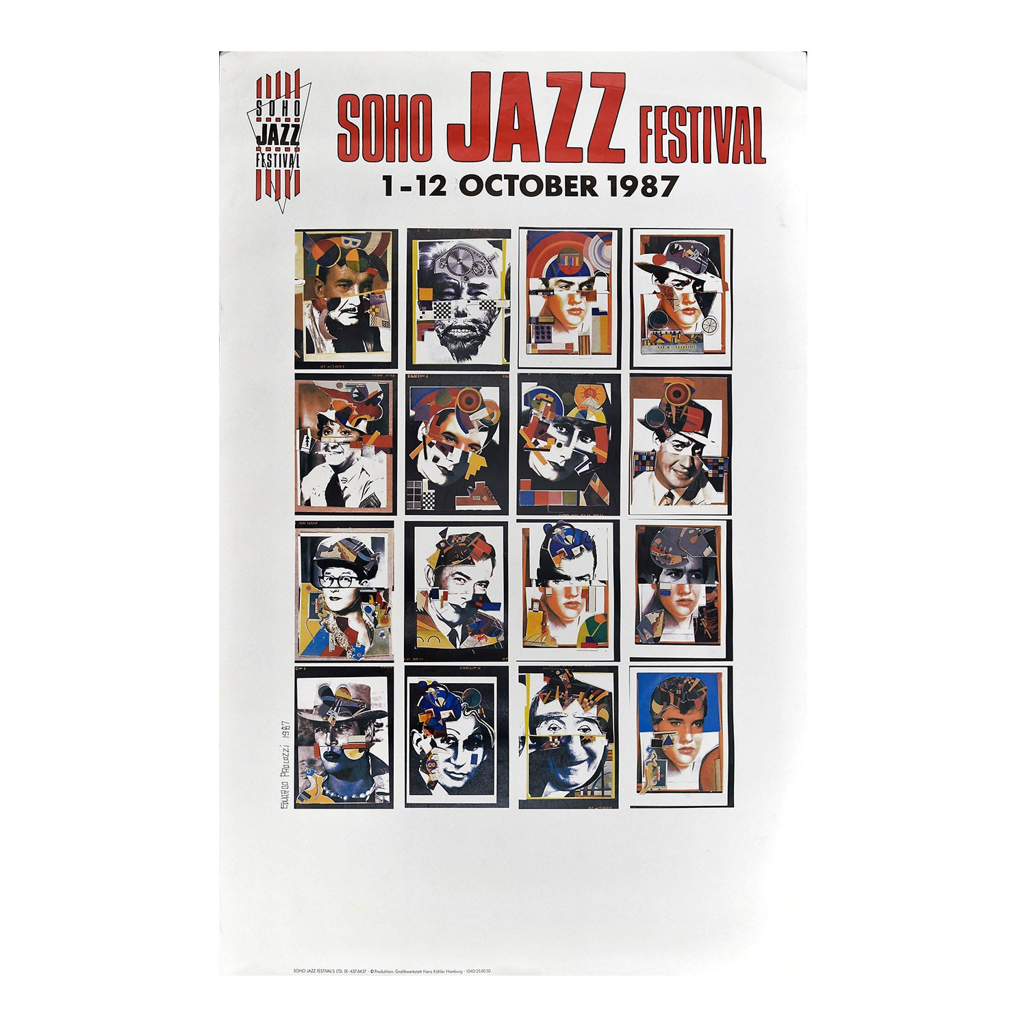 An original poster for the 1987 Soho Jazz Festival designed by the ‘godfather’ of pop art, Eduardo Paolozzi.